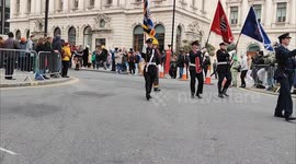 London Fire Brigade Irish Society, Fire Brigades Union, and London Fire Brigade Retired Members Association at the London St Patrick's Day Parade. London, UK 16/03/2025