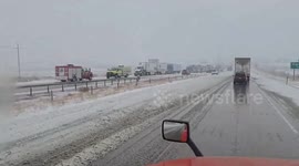 Blizzard causes mass pileup on Interstate 80 in Wyoming