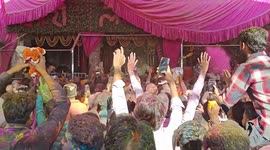 Excited devotees cover themselves in paint at spring festival in India