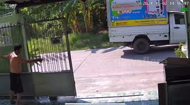Sliding metal gate falls onto dad as he tries to close driveway