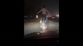 Motorcycle trick ends in crash in Delhi, India