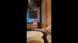 Baby Wowed By Hibachi Cooking