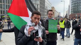 Pro-Palestine protesters gathered at Potsdamer Platz in central Berlin to demand the immediate release of Mahmoud Khalil
