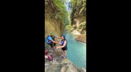 Cruel canyoneering friend shoves unexpecting girl into lagoon