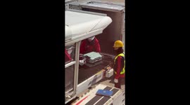 Only in Japan! Baggage handlers load cases onto belt with meticulous care