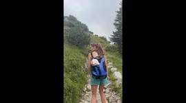 Dog hiking in alps