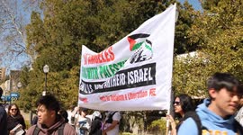 US, Los Angeles: Westwood Palestine Protestors Gather Outside UCLA Luskin Hotel
