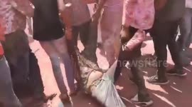 A procession going out in on Rangpanchami Indore , Madhya Pradesh,Tractor wheel ran over 45-year-old man's stomach died during treatment