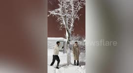 Man's attempt to create romantic snowfall for girlfriend ends with funny mishap