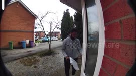 Delivery driver sprints off as homeowner's dog chases after him