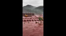 Floodwater turns blood-red at nickel mining site in Indonesia