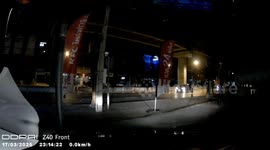 Pickup truck crashes into barrier and electric pole