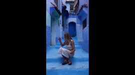Shocking moment female tourist is harassed by stranger on Moroccan staircase before he makes obscene gesture