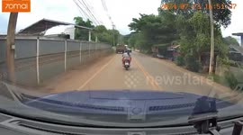 Truck crashes into electricity post sending it toppling onto road