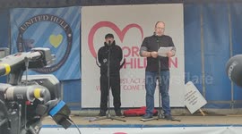 Speaker of the memo of two victims of child abuse and police doesnt protect her rally at the Patriots Of Britain - We march for the children in London, England