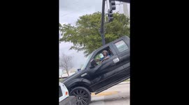 Pickup truck towed with driver inside in Lauderdale Lakes, Florida, USA