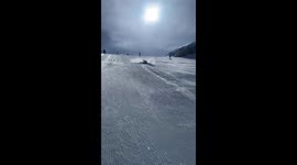 Friend fails to ski down slope in Belle Plagne, France