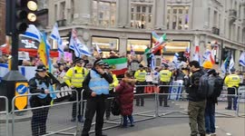 Pro-Palestine Quds Day Protest clashes with Pro-Israel Counter-Protest. Oxford Circus, London, UK 23/03/2025