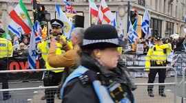 Pro-Palestine Quds Day Protest clashes with Pro-Israel Counter-Protest. Oxford Circus, London, UK 23/03/2025