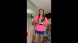 Eleven year old makes a homemade flame thrower in her room.