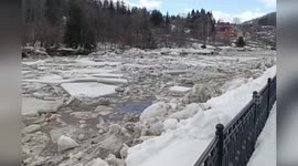 Ice chunks float along river as spring thaw begins in Russia