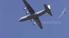 US paratroopers land during training exercise in Italy