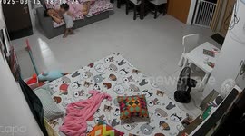 Impatient toddler whacks her sleeping mum with a book to wake her