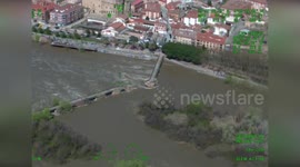 15th century Roman bridge damaged by floods in Spain