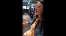 Buffalo sauce accidentally spills on woman in Bloomington, Indiana, USA