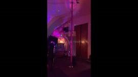 Pet cat joins in with owner's pole dancing practice