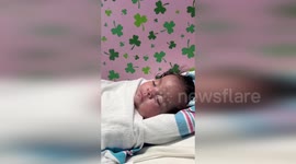 Newborn babies dressed in St Patrick's Day costumes at hospital in Florida