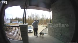 Door cam footage with over 5 million views shows man panicking over “lost” dog coat mishap