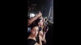 Stage dive attempt fails as audience moves away in Buenos Aires, Argentina
