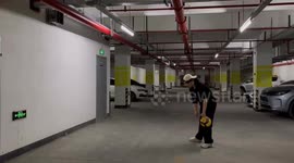 Volleyball practice mishap leads to broken lamp in Shanghai, China
