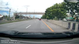 Tyre comes loose from truck on motorway in Thailand