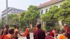 Buddhist monks flee as building collapses from earthquake in Myanmar