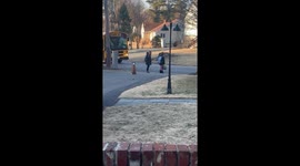 Boxer Accompanies Kids To School Bus