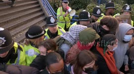 Anti-Farage protesters scuffle with police and block access to Reform rally in Birmingham