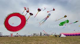 China: Residents and tourists fly kites in Huai 'an city