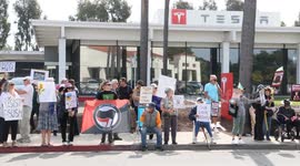US: Santa Barbara Tesla Protesters and Trump Supporters