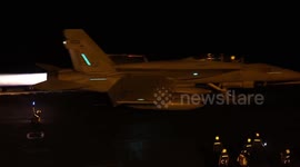 Fighter jet takes off from US aircraft carrier to strike Houthi rebels