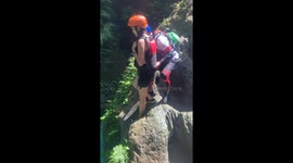 Woman falls straight into the water instead of jumping in Cebu, Philippines