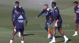 Kylian Mbappe's eventful 'rondos' in Real Madrid training - From taking a tumble with Luka Modric to pushing Jude Bellingham