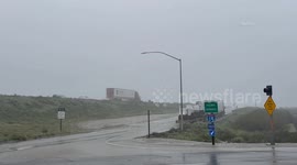 US, Los Angeles: Fontana Early Morning Fog and Rain