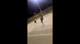 Person falls into net while attempting header in Baillargues, France