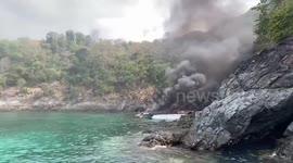 Tourists flee burning speedboat on Thai island Phuket