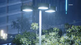 US, Los Angeles: Downtown Los Angeles Overnight Light Rain