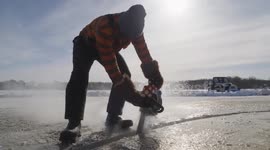 Ice-breakers! Skateboarders shine on winter-ful snowy carousel in a custom-made glacial skatepark on Coon Lake