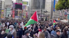 Japan: Protesters demonstrated in the Hachiko Square outside JR Shibuya Station in Tokyo on Palestine's Land Day