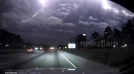 Dashcam Captures Lightning Strike Directly in Front of Vehicle